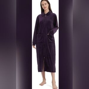 Top Mall Long Zip Up Velvety Robe, Deep Purple, Size 3X